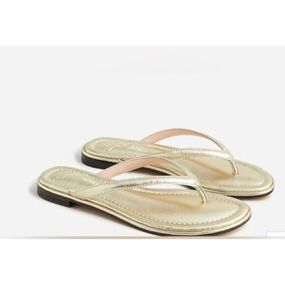 J.CREW FACTORY Women's Easy Metallic Gold Summer Flip-Flops sz 8 - Picture 1 of 10